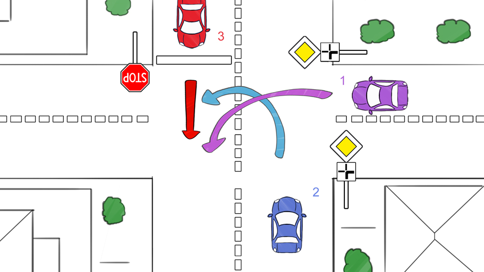 BT3011 Route à intersection 2 voies avec bandes blanches et stop